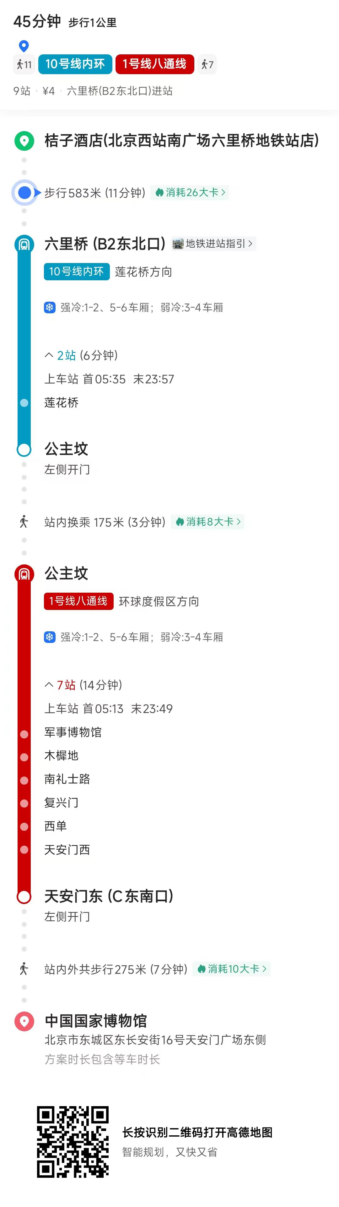 酒店至国家博物馆地铁路线截图